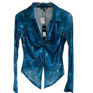 Fashion Nova Distressed Blue Jean Skirt Print Set